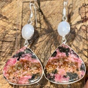 Sterling Silver Pink Rhodochrosite Drop Earrings